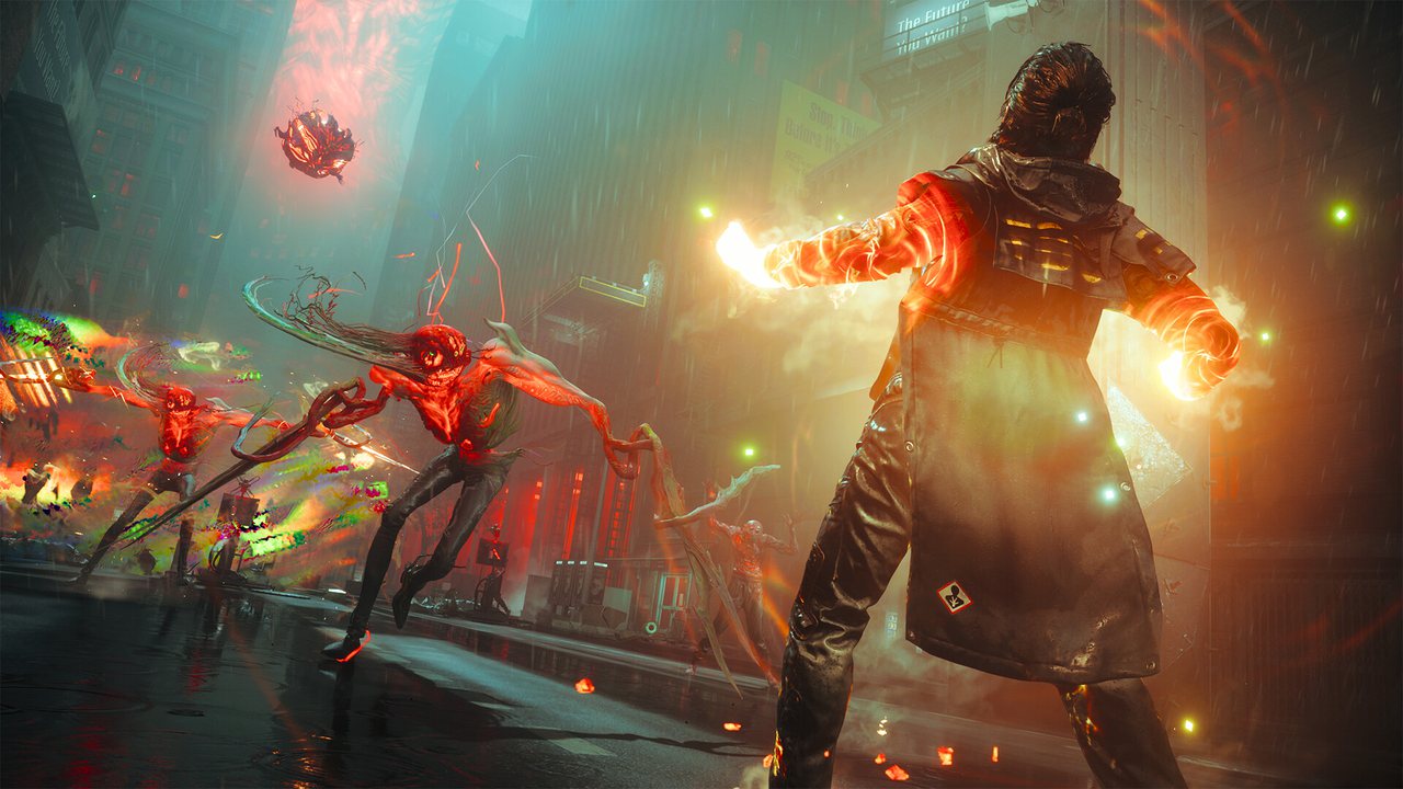 Dylan Faden fighting enemies with the Aberrant melee weapon in a ruined Manhattan street