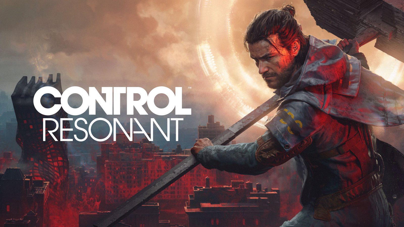 CONTROL Resonant key art: Dylan Faden wielding the shapeshifting Aberrant melee weapon against a red-lit Manhattan skyline